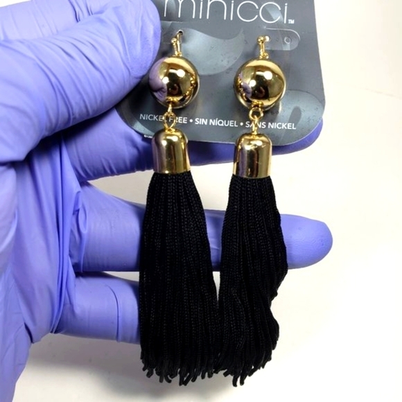 Black Tassel Fringe Dangle Earrings – Gold Women’s Statement Fashion Jewelry - Picture 3 of 8